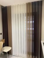 Kahve - Beyaz Tül Dikey Perde