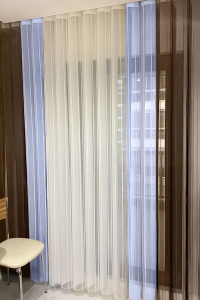 Kahve - Beyaz - Mavi Tül Dikey Perde