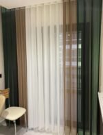 Yeşil - Kahve - Beyaz Tül Dikey Perde