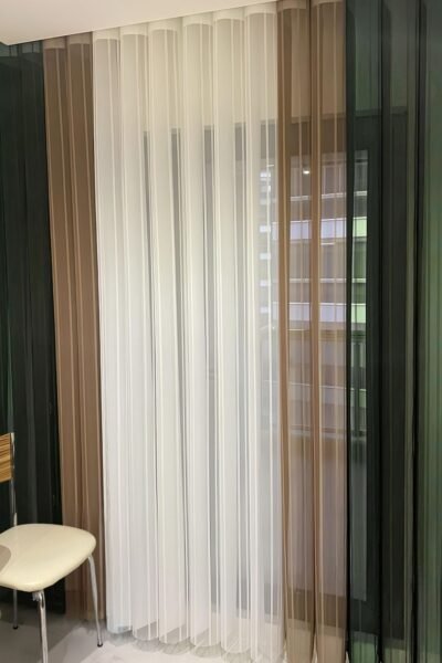 Yeşil - Kahve - Beyaz Tül Dikey Perde