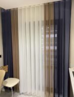 Lacivert - Kahve - Beyaz Tül Dikey Perde