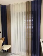 Kahve - Beyaz - Lacivert Tül Dikey Perde