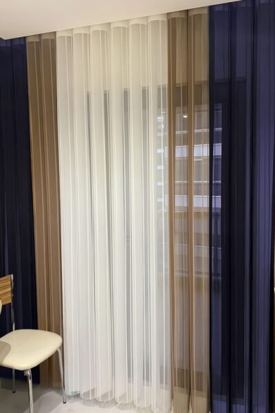 Kahve - Beyaz - Lacivert Tül Dikey Perde