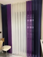 Lacivert - Mor - Beyaz Tül Dikey Perde