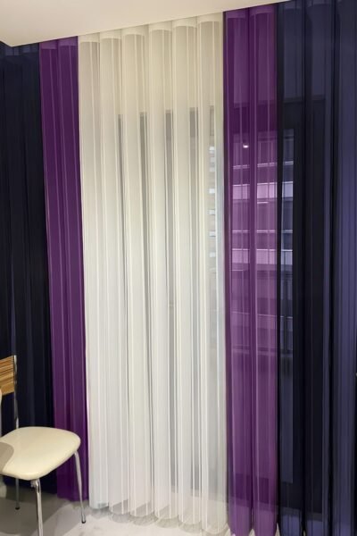 Lacivert - Mor - Beyaz Tül Dikey Perde