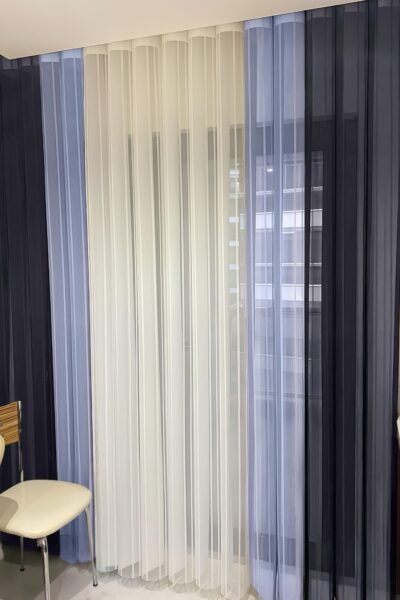 Lacivert - Mavi - Beyaz Tül Dikey Perde