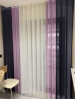 Lacivert - Pembe - Beyaz Tül Dikey Perde