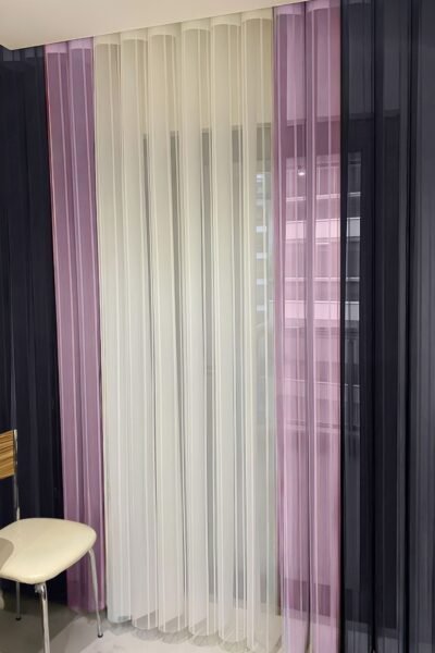 Lacivert - Pembe - Beyaz Tül Dikey Perde