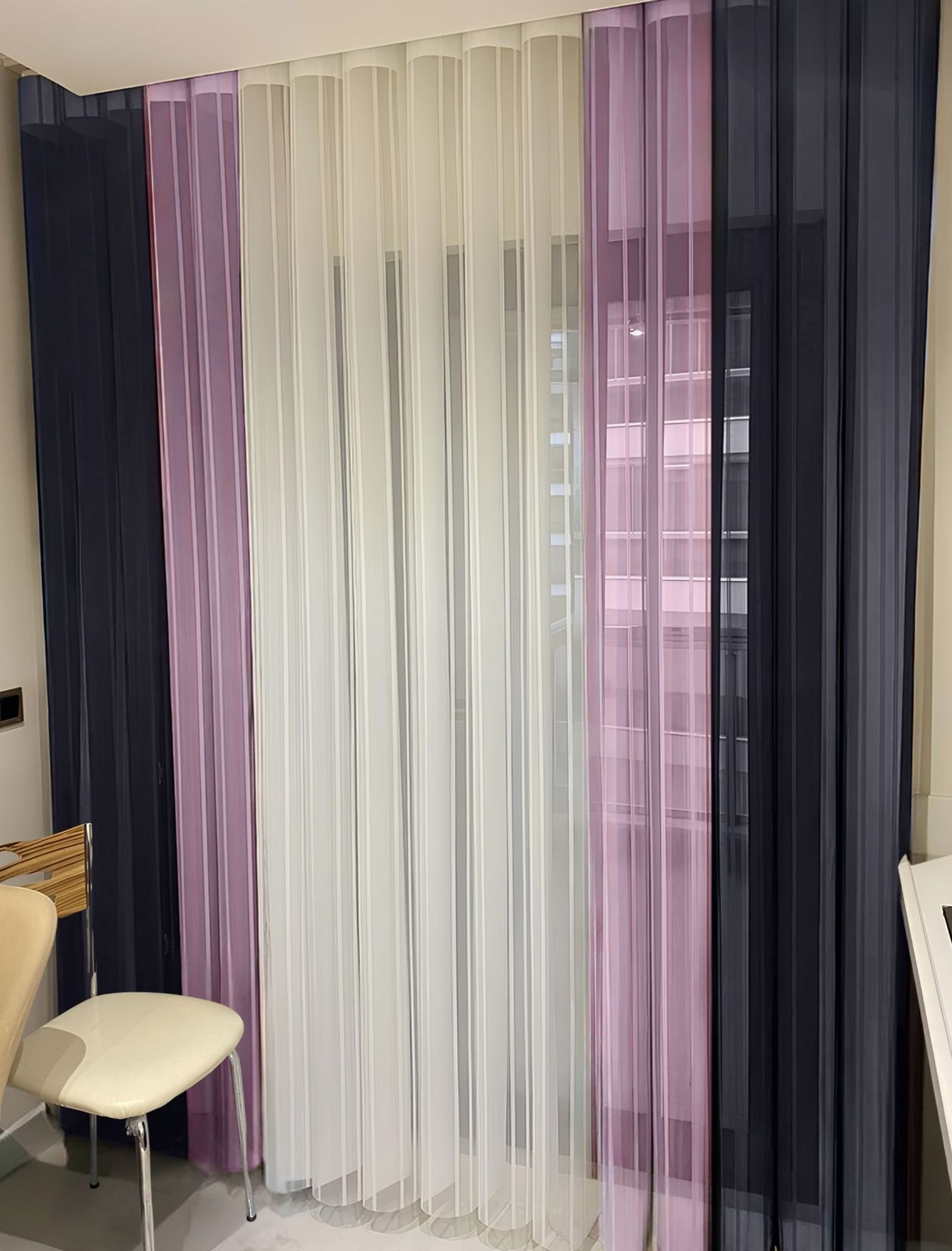 SH-16 (1) Lacivert - Pembe - Beyaz Tül Dikey Perde - Görsel 1