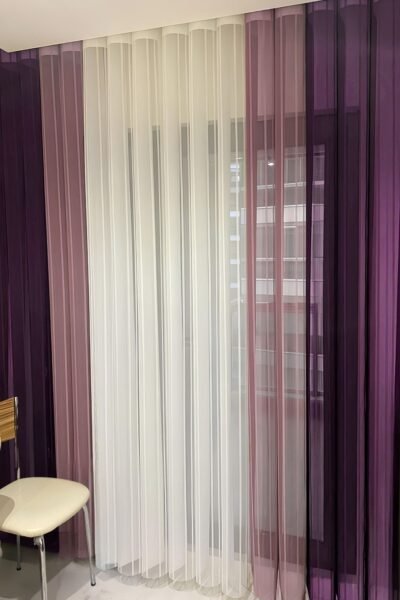 Mor - Pembe - Beyaz Tül Dikey Perde