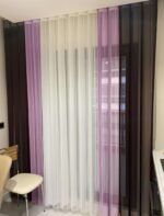 Kahve - Pembe - Beyaz Tül Dikey Perde