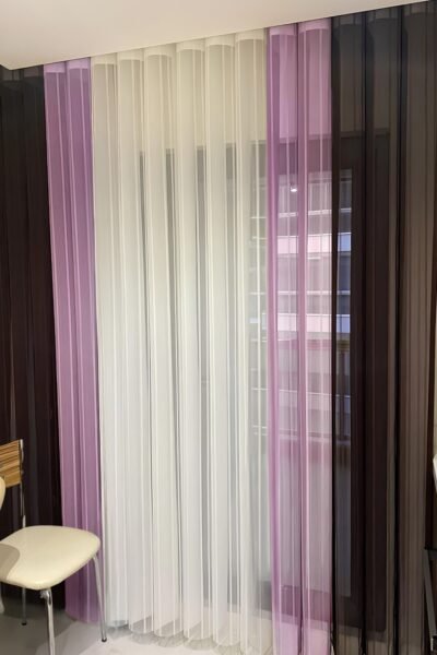 Kahve - Pembe - Beyaz Tül Dikey Perde