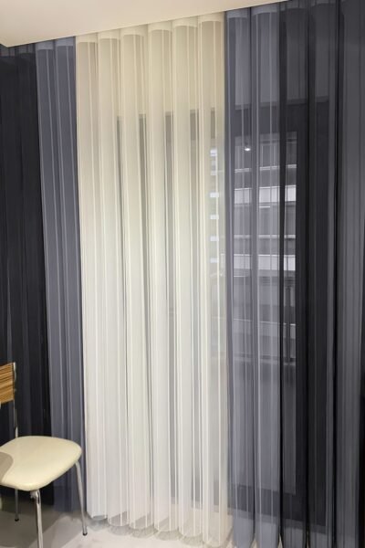 Gri - Beyaz Tül Dikey Perde