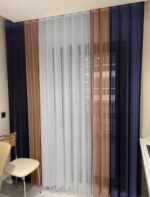 Lacivert - Turuncu - Beyaz Tül Dikey Perde