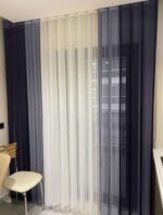 Koyu Lacivert - Beyaz Dikey Tül Perde