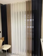 Açık Kahve - Beyaz - Lacivert Tül Dikey Perde