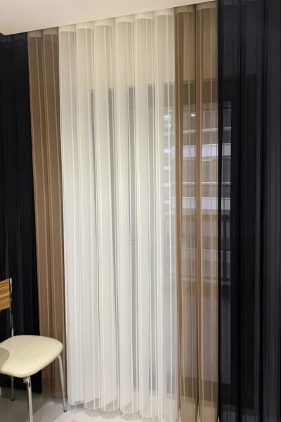 Açık Kahve - Beyaz - Lacivert Tül Dikey Perde