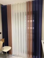 Lacivert - Beyaz - Turuncu Tül Dikey Perde