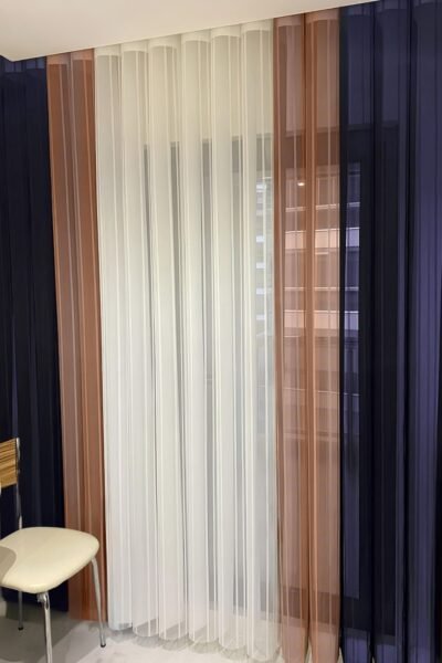 Lacivert - Beyaz - Turuncu Tül Dikey Perde