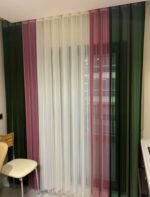 Yeşil - Gül Kurusu - Beyaz Tül Dikey Perde