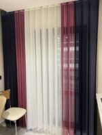 Lacivert - Gül Kurusu - Beyaz Tül Dikey Perde