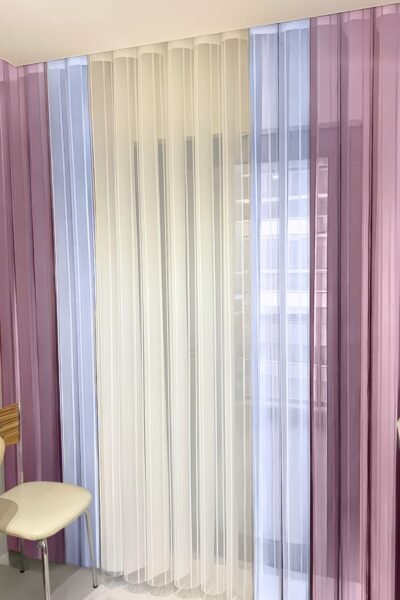 Mor - Beyaz - Lila Tül Dikey Perde