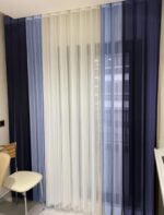 Lacivert - Beyaz Tül Dikey Perde