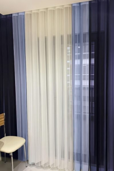 Lacivert - Beyaz Tül Dikey Perde