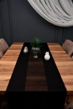 Siyah Renk Damalı Dekoratif Lazer Kesim Runner Masa Örtüsü 40 x 140 - Görsel 2