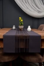 Antrasit Renk Çizgili Dekoratif Lazer Kesim Runner Masa Örtüsü 40 x 140 - Görsel 2