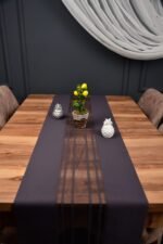 Antrasit Renk Çizgili Dekoratif Lazer Kesim Runner Masa Örtüsü 40 x 140 - Görsel 3