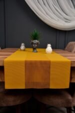 Hardal Renk Damalı Dekoratif Lazer Kesim Runner Masa Örtüsü 40 x 140 - Görsel 2