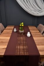 Kahverengi Çizgili Dekoratif Lazer Kesim Runner Masa Örtüsü 40 x 140 - Görsel 2