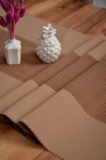 Vizon Renk Damalı Dekoratif Lazer Kesim Runner Masa Örtüsü 40 x 140