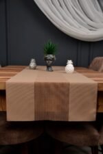 Açık Kahverengi Damalı Dekoratif Lazer Kesim Runner Masa Örtüsü 40 x 140 - Görsel 2