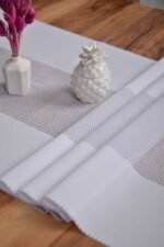 Gri Renk Damalı Dekoratif Lazer Kesim Runner Masa Örtüsü 40 x 140