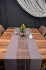Gri Renk Çizgili Dekoratif Lazer Kesim Runner Masa Örtüsü 40 x 140 - Görsel 2