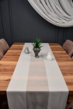 Krem Renk Damalı Dekoratif Lazer Kesim Runner Masa Örtüsü 40 x 140 - Görsel 3