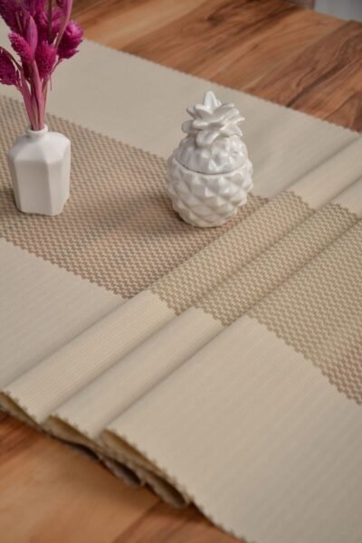 Bej Renk Damalı Dekoratif Lazer Kesim Runner Masa Örtüsü 40 x 140