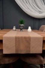 Vizon Renk Damalı Dekoratif Lazer Kesim Runner Masa Örtüsü 40 x 140 - Görsel 3