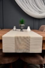 Bej Renk Damalı Dekoratif Lazer Kesim Runner Masa Örtüsü 40 x 140 - Görsel 3