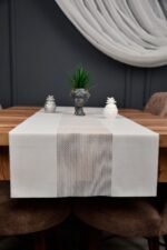 Beyaz Renk Damalı Dekoratif Lazer Kesim Runner Masa Örtüsü 40 x 140 - Görsel 2