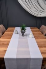 Beyaz Renk Damalı Dekoratif Lazer Kesim Runner Masa Örtüsü 40 x 140 - Görsel 3