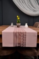 Pembe Renk Çizgili Dekoratif Lazer Kesim Runner Masa Örtüsü 40 x 140 - Görsel 3