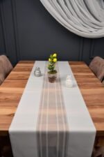 Krem Renk Çizgili Dekoratif Lazer Kesim Runner Masa Örtüsü 40 x 140 - Görsel 2