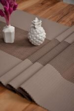 Kahverengi Damalı Dekoratif Lazer Kesim Runner Masa Örtüsü 40 x 140